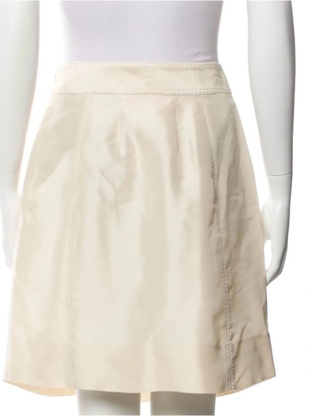 Tory Burch 100% Silk Cream A-Line Skirt with Gold Emblem
